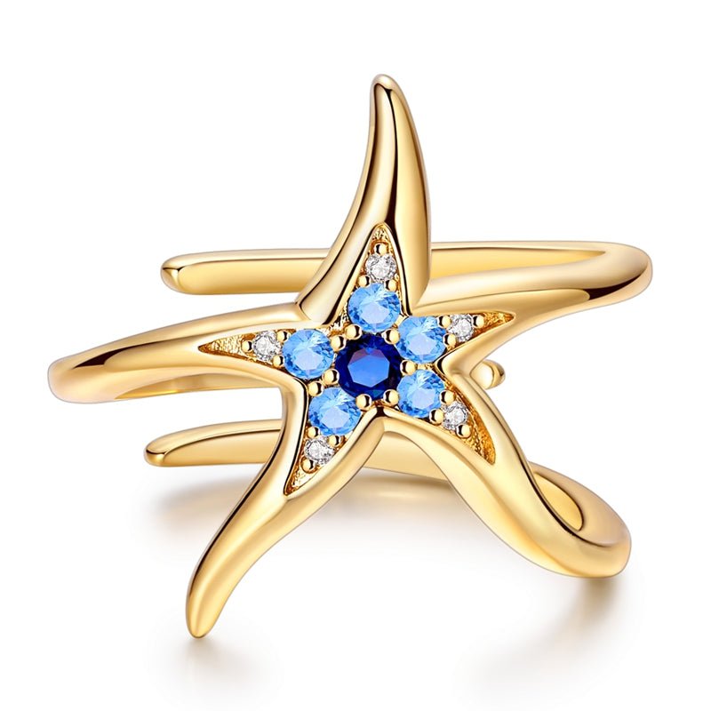 Amarante Jewelry Golden Blue Starfish Adjustable Ring