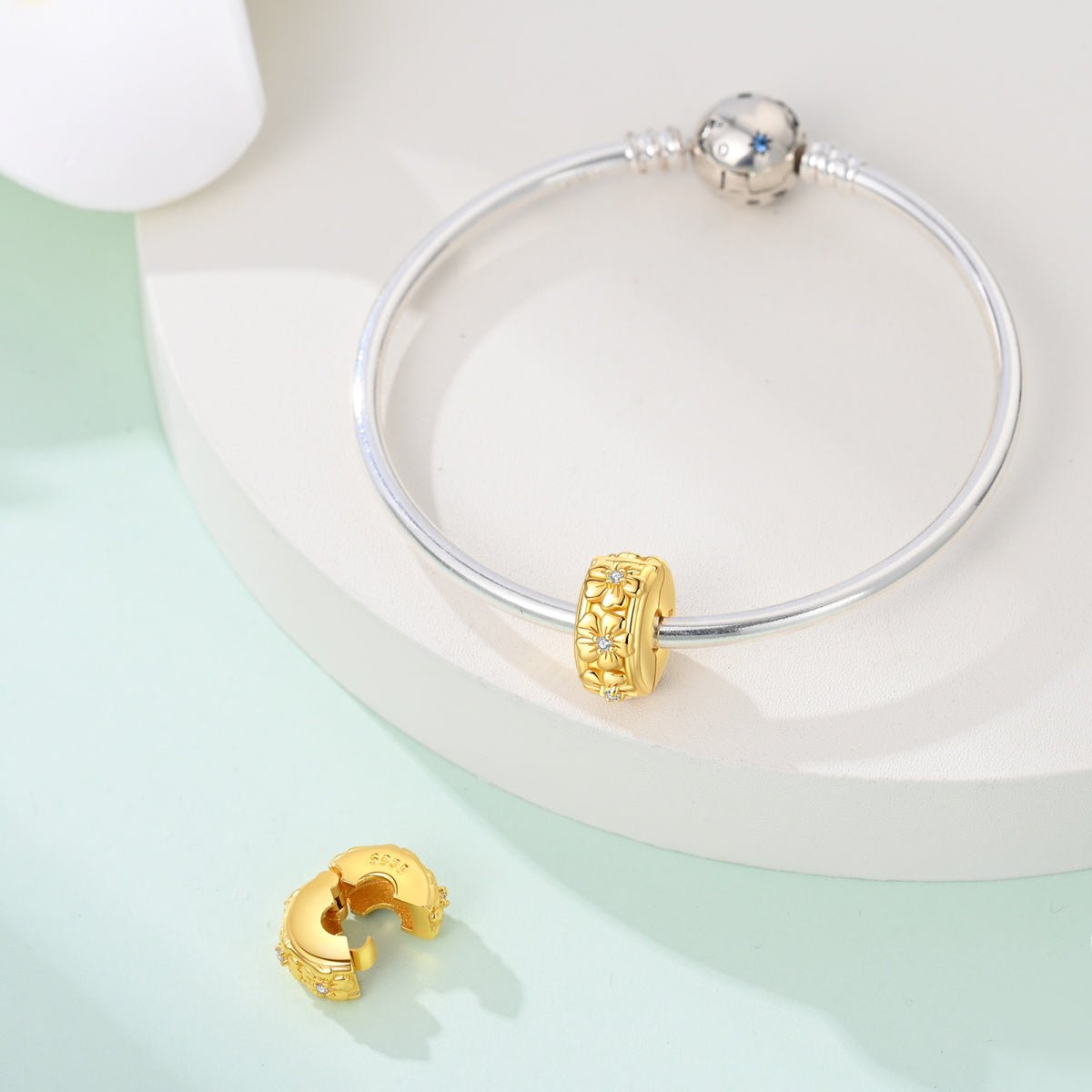 Amarante Jewelry Golden Floral Blossom with Crystal Accents Clip Charm
