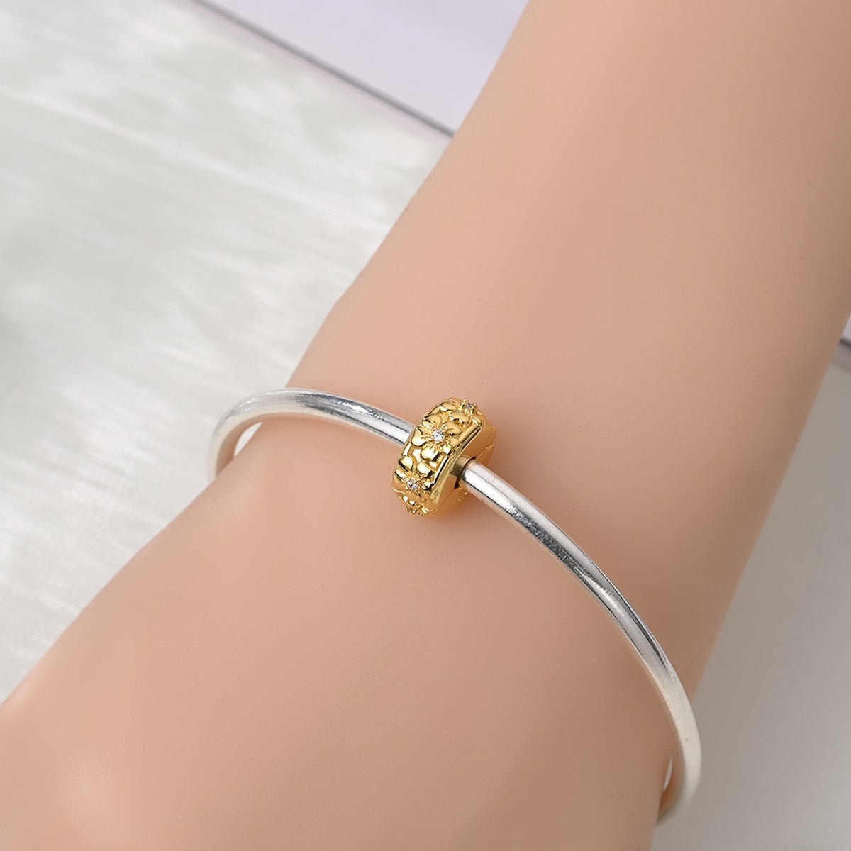 Amarante Jewelry Golden Floral Blossom with Crystal Accents Clip Charm