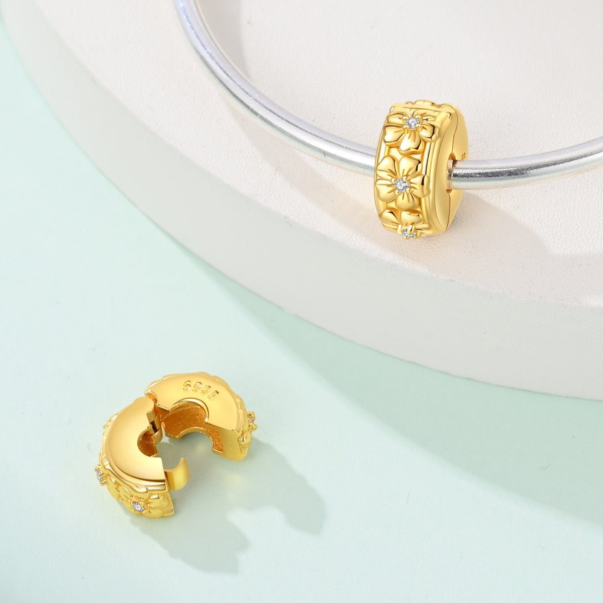 Amarante Jewelry Golden Floral Blossom with Crystal Accents Clip Charm