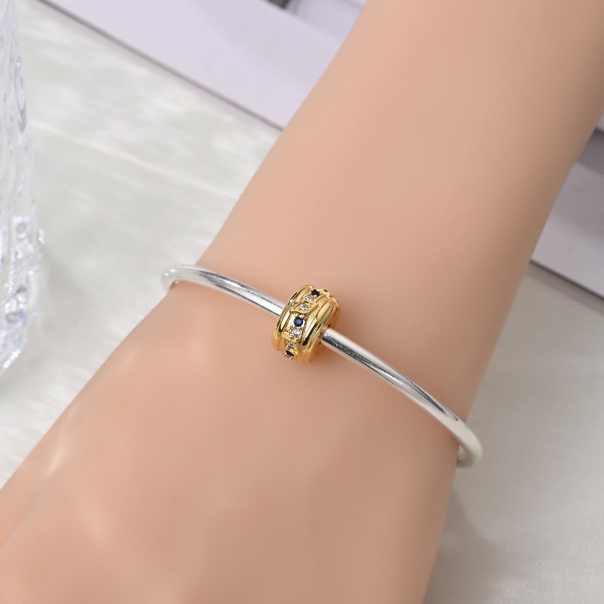Amarante Jewelry Golden Geometric with Blue and Clear Stones Clip Charm
