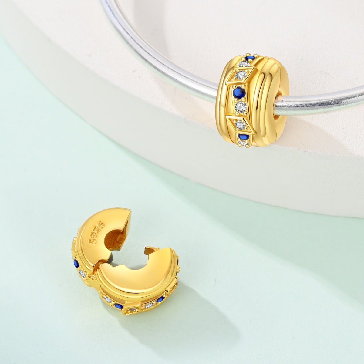 Amarante Jewelry Golden Geometric with Blue and Clear Stones Clip Charm