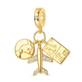 Amarante Jewelry Golden Globe, Airplane & Postcard Triple Dangle Charm