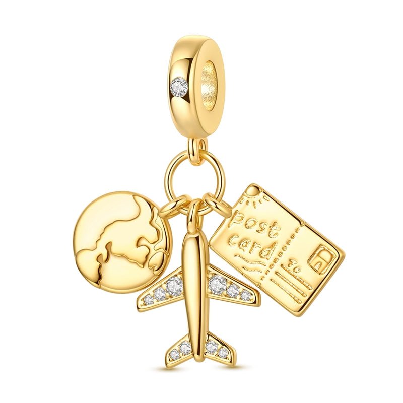 Amarante Jewelry Golden Globe, Airplane & Postcard Triple Dangle Charm