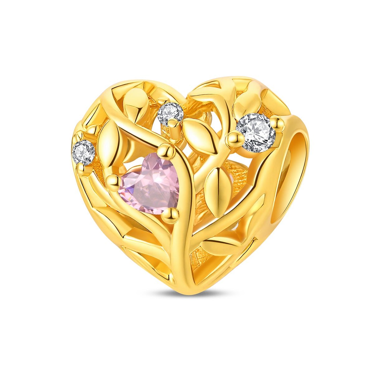 Amarante Jewelry Golden Heart Tree of Life Pink Crystal Charm