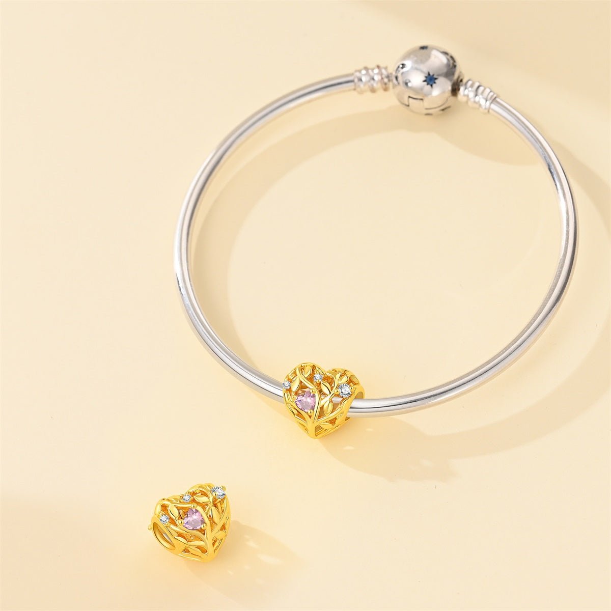 Amarante Jewelry Golden Heart Tree of Life Pink Crystal Charm