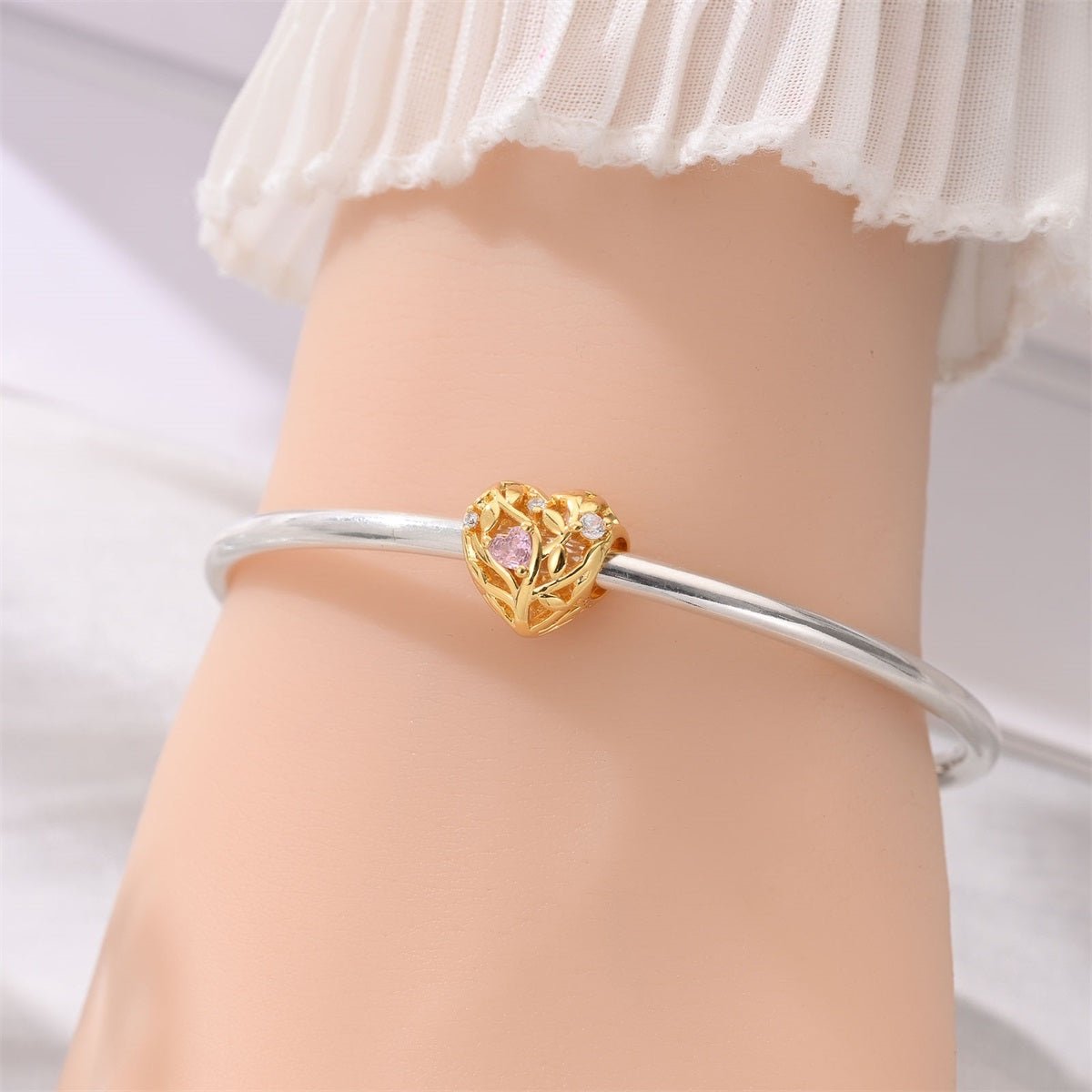 Amarante Jewelry Golden Heart Tree of Life Pink Crystal Charm