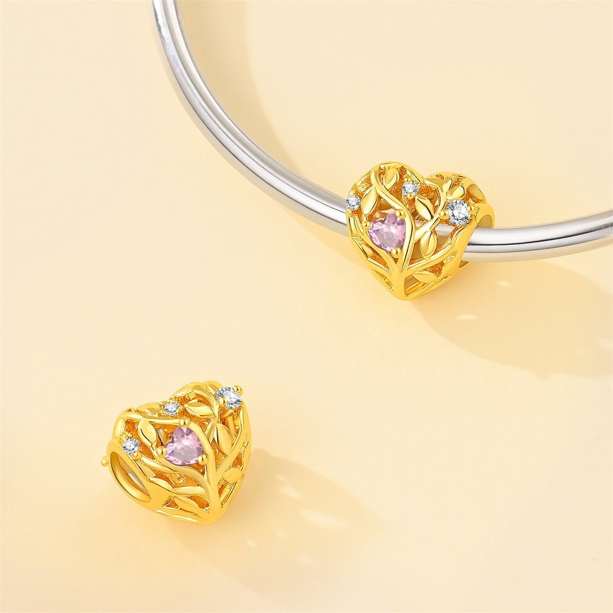 Amarante Jewelry Golden Heart Tree of Life Pink Crystal Charm