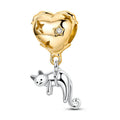 Amarante Jewelry Golden Heart with Playful Cat Dangle Charm