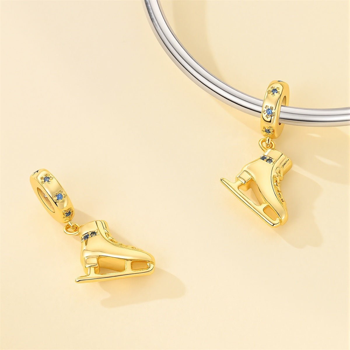 Amarante Jewelry Golden Ice Skate with Blue Crystal Dangle Charm