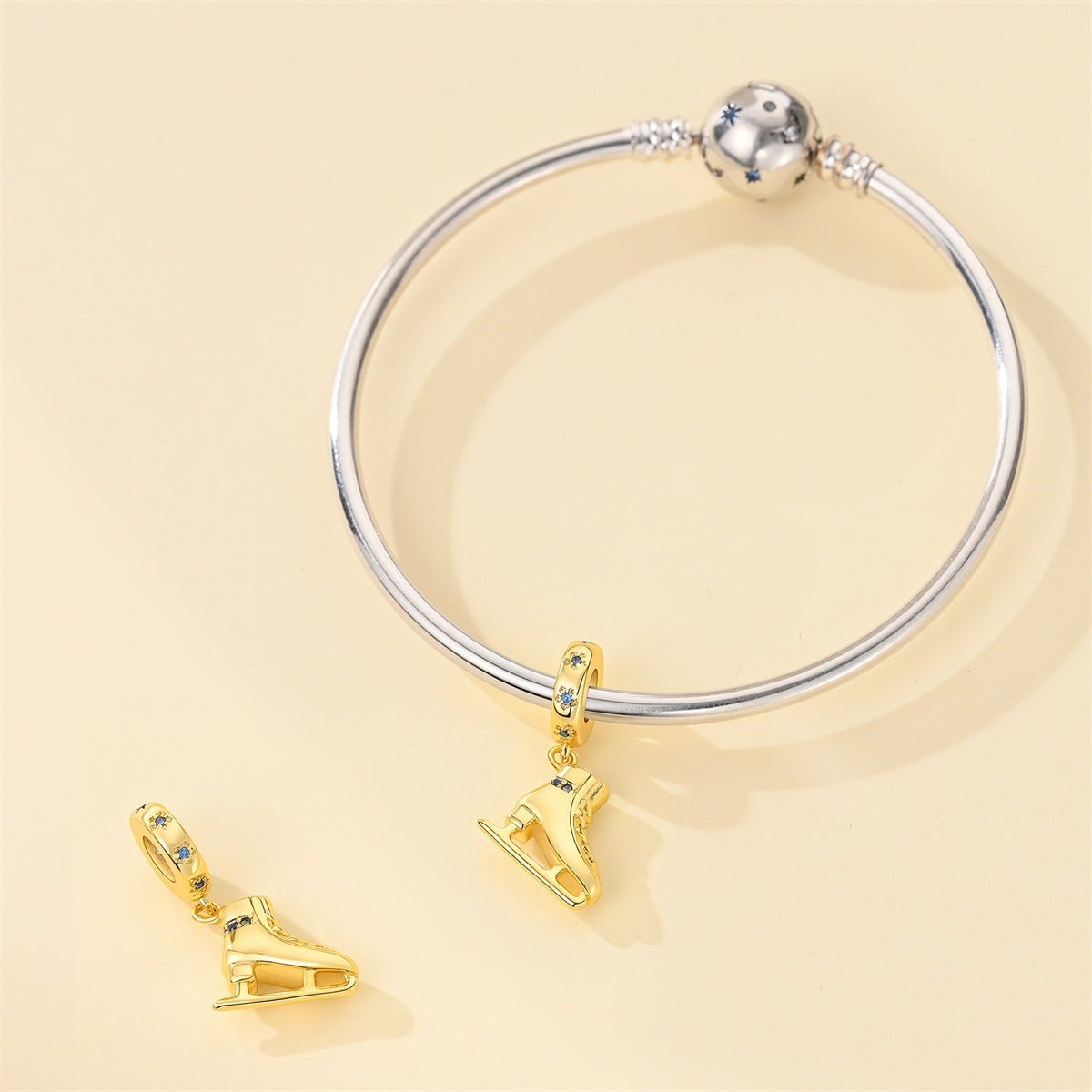Amarante Jewelry Golden Ice Skate with Blue Crystal Dangle Charm