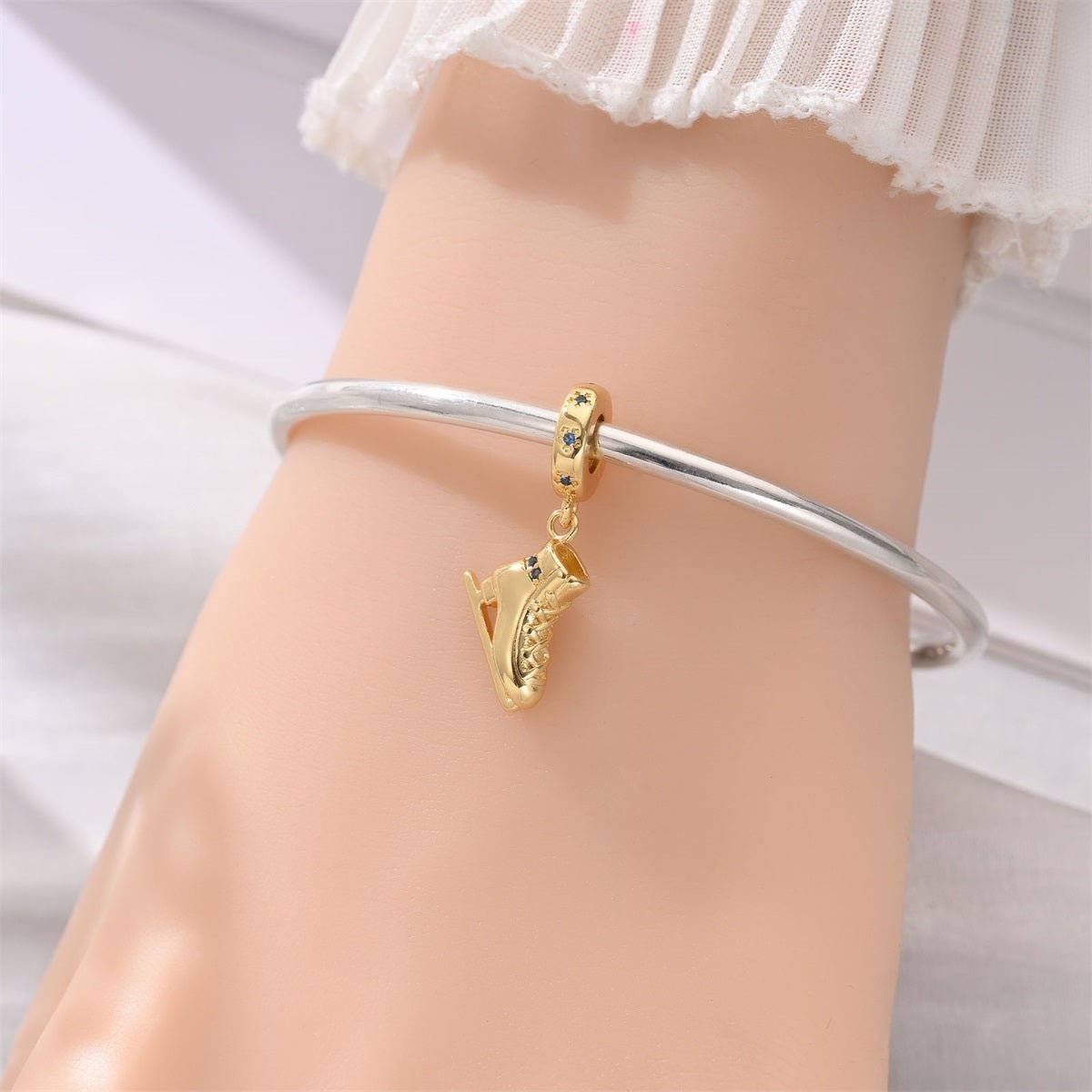 Amarante Jewelry Golden Ice Skate with Blue Crystal Dangle Charm