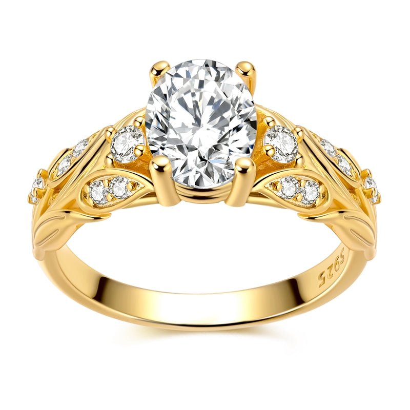 Amarante Jewelry Golden Leaf Sparkle Oval Solitaire Ring