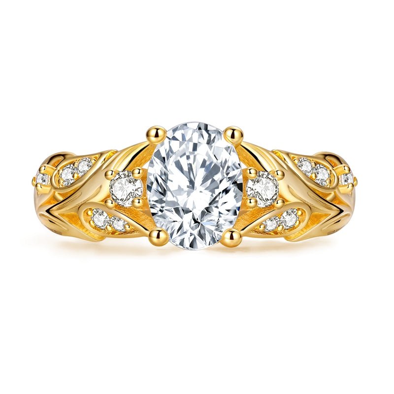 Amarante Jewelry Golden Leaf Sparkle Oval Solitaire Ring