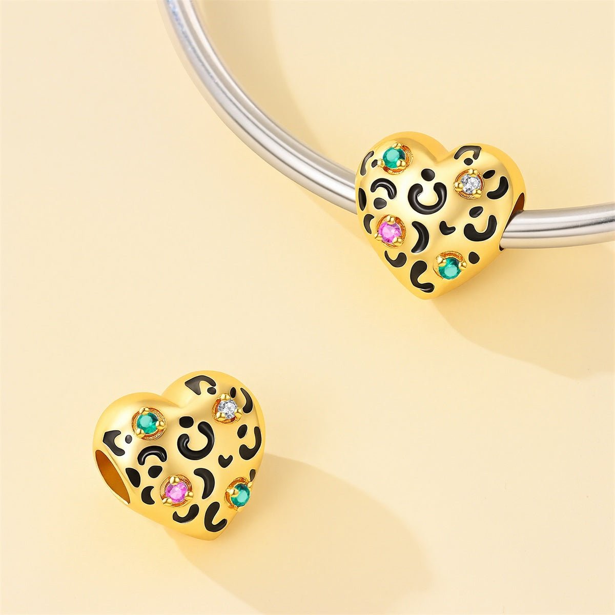 Amarante Jewelry Golden Leopard Print Heart Charm
