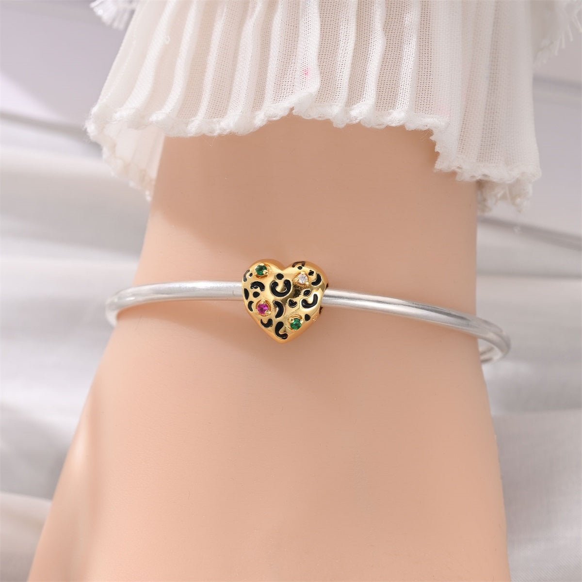 Amarante Jewelry Golden Leopard Print Heart Charm