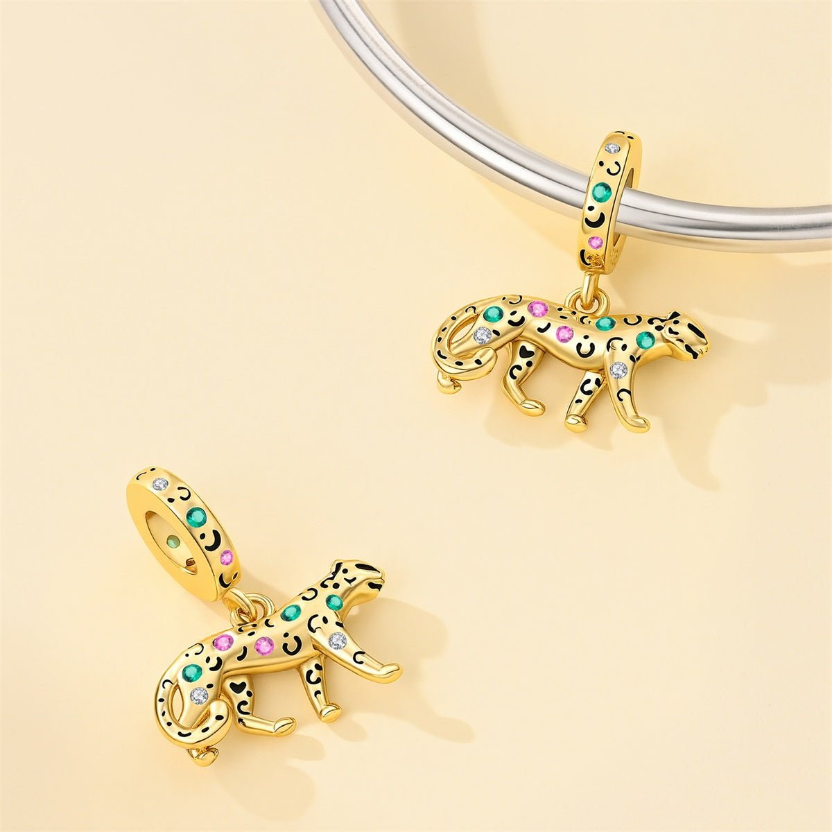 Amarante Jewelry Golden Leopard with Colorful Stones Dangle Charm