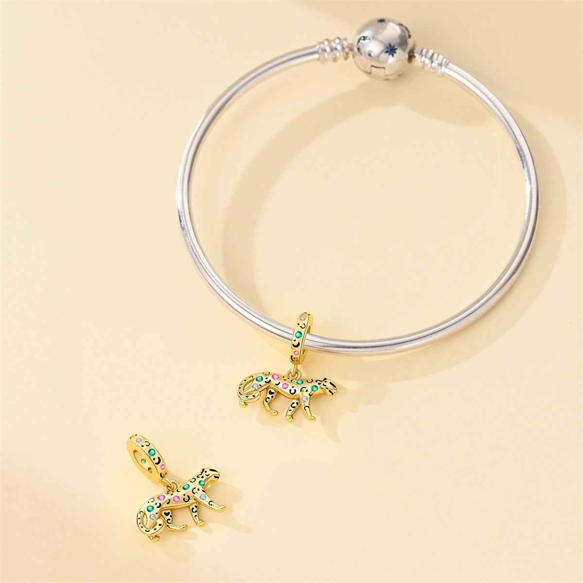 Amarante Jewelry Golden Leopard with Colorful Stones Dangle Charm