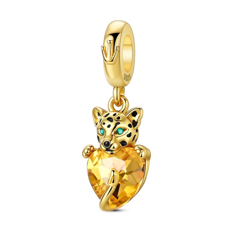 Amarante Jewelry Golden Leopard with Yellow Heart Dangle Charm