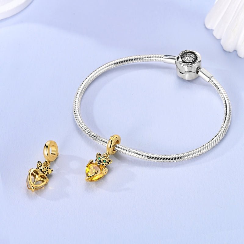 Amarante Jewelry Golden Leopard with Yellow Heart Dangle Charm