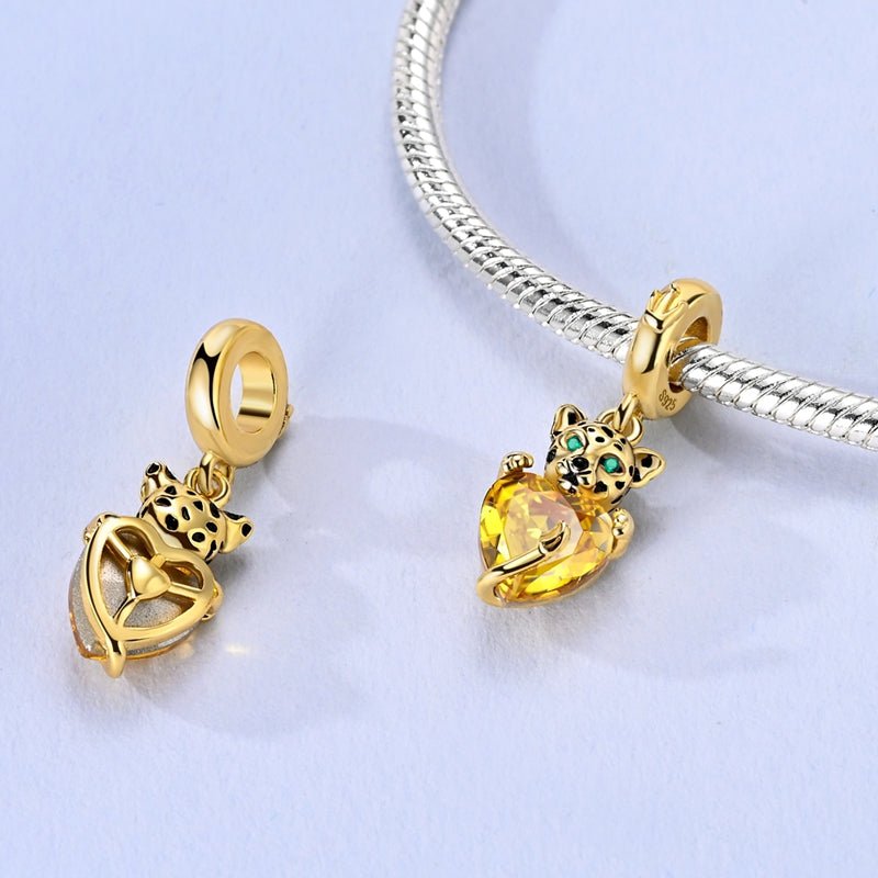 Amarante Jewelry Golden Leopard with Yellow Heart Dangle Charm