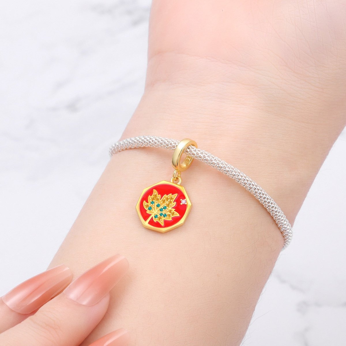 Amarante Jewelry Golden Maple Leaf Autumn Dangle Charm
