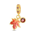 Amarante Jewelry Golden Maple Leaf & Red Crystal Dangle Charm