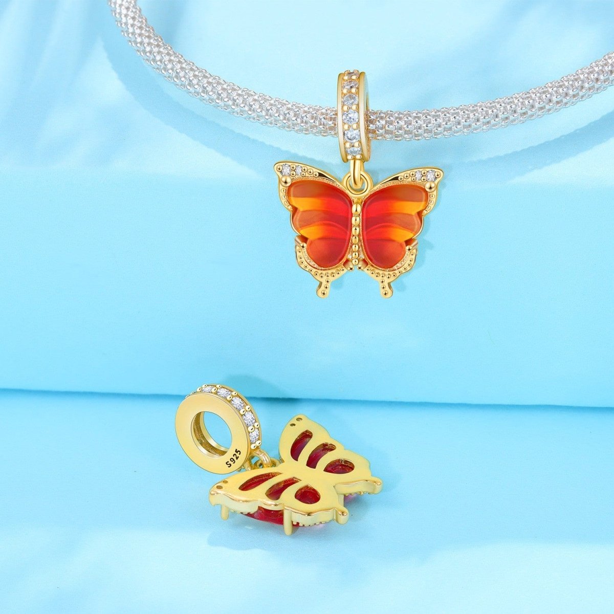 Amarante Jewelry Pink & Yellow Murano Glass Butterfly Dangle Charm