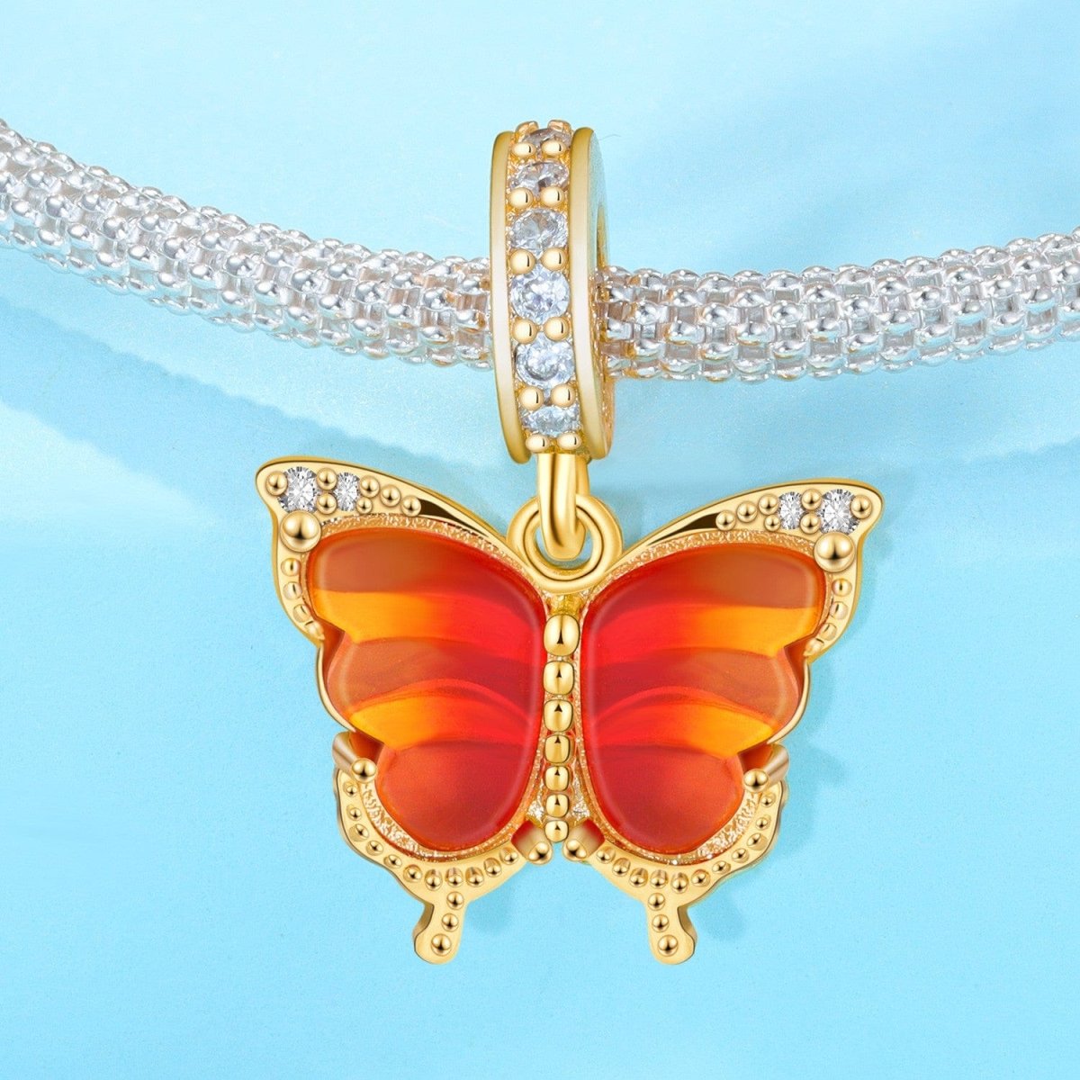 Amarante Jewelry Pink & Yellow Murano Glass Butterfly Dangle Charm