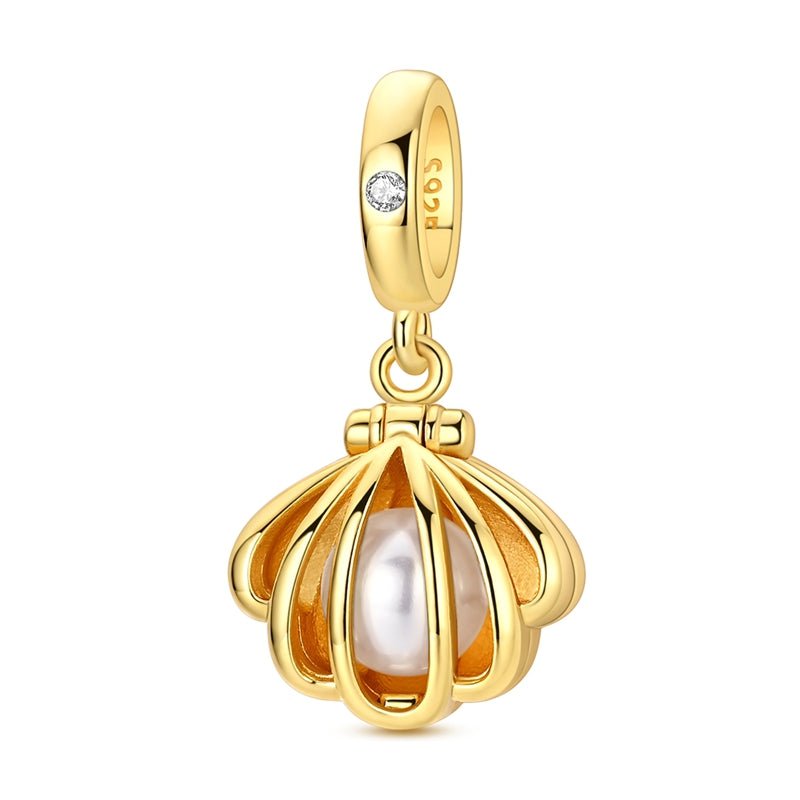 Amarante Jewelry Golden Opening Seashell Pearl Dangle Charm
