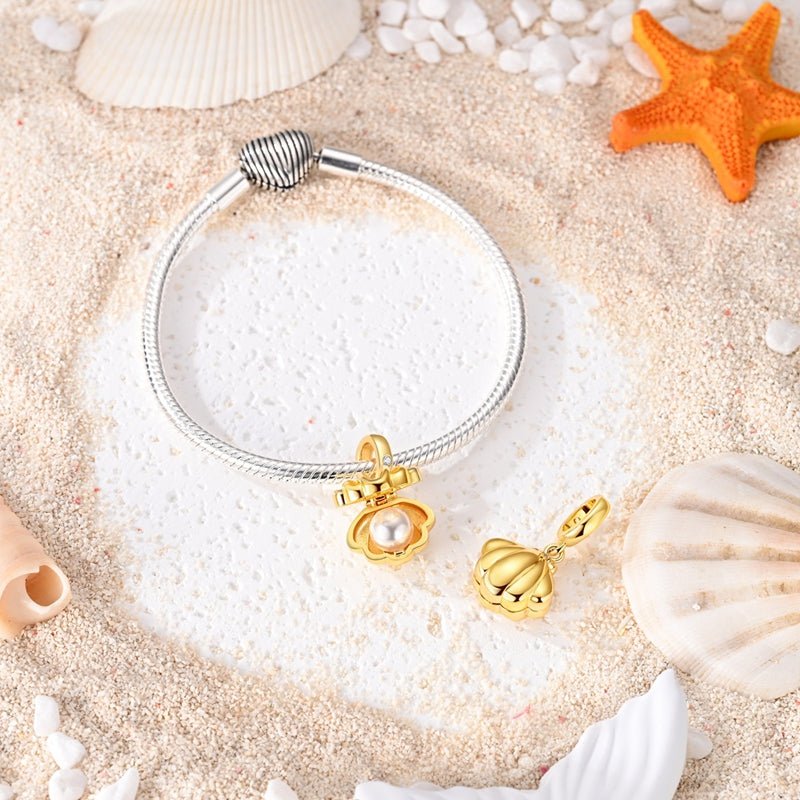 Amarante Jewelry Golden Opening Seashell Pearl Dangle Charm
