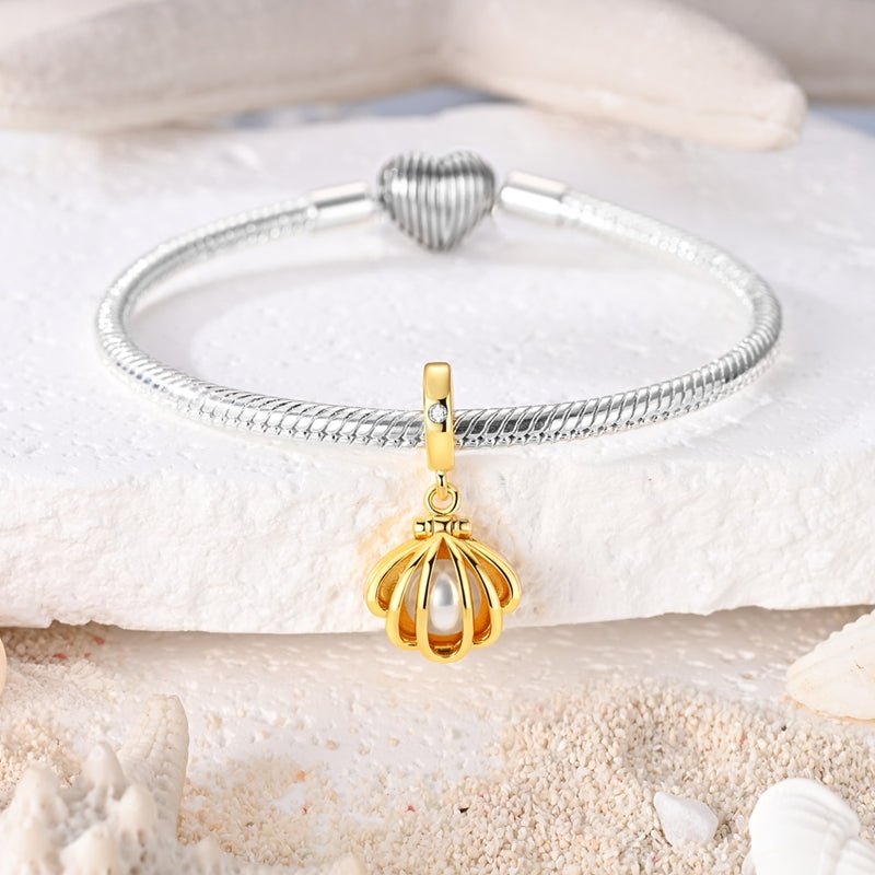 Amarante Jewelry Golden Opening Seashell Pearl Dangle Charm