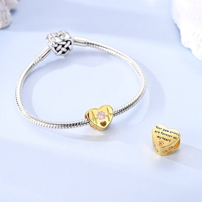 Amarante Jewelry Golden Paw Heartbeat Heart Charm