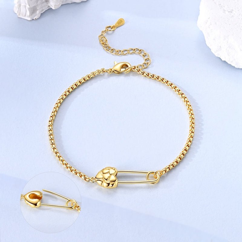Amarante Jewelry Golden Safety Pin Heart Bracelet
