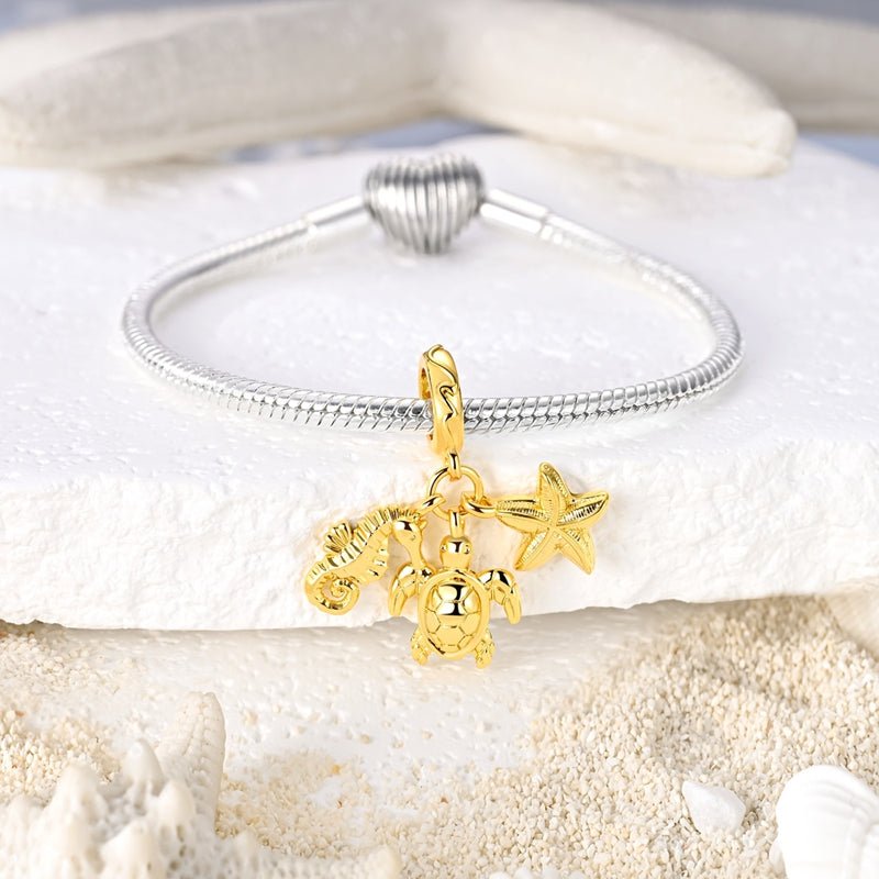 Amarante Jewelry Golden Sea Turtle, Seahorse & Starfish Dangle Charm