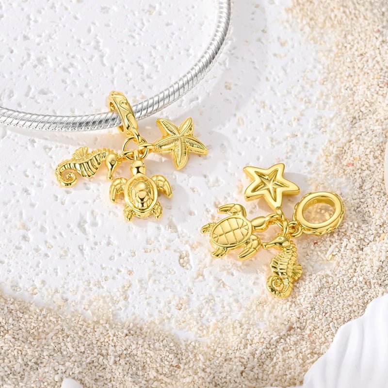 Amarante Jewelry Golden Sea Turtle, Seahorse & Starfish Dangle Charm