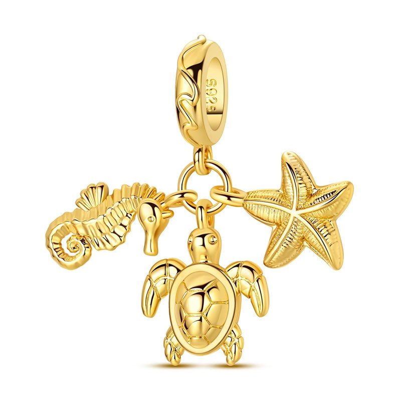 Amarante Jewelry Golden Sea Turtle, Seahorse & Starfish Dangle Charm