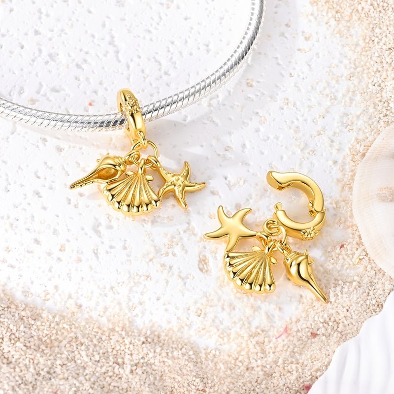 Amarante Jewelry Golden Seashell, Starfish & Conch Dangle Charm