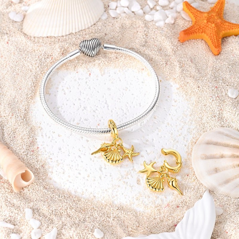 Amarante Jewelry Golden Seashell, Starfish & Conch Dangle Charm