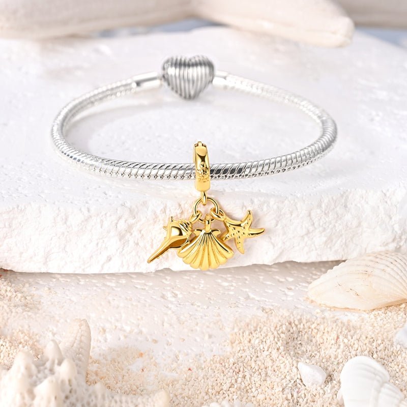 Amarante Jewelry Golden Seashell, Starfish & Conch Dangle Charm