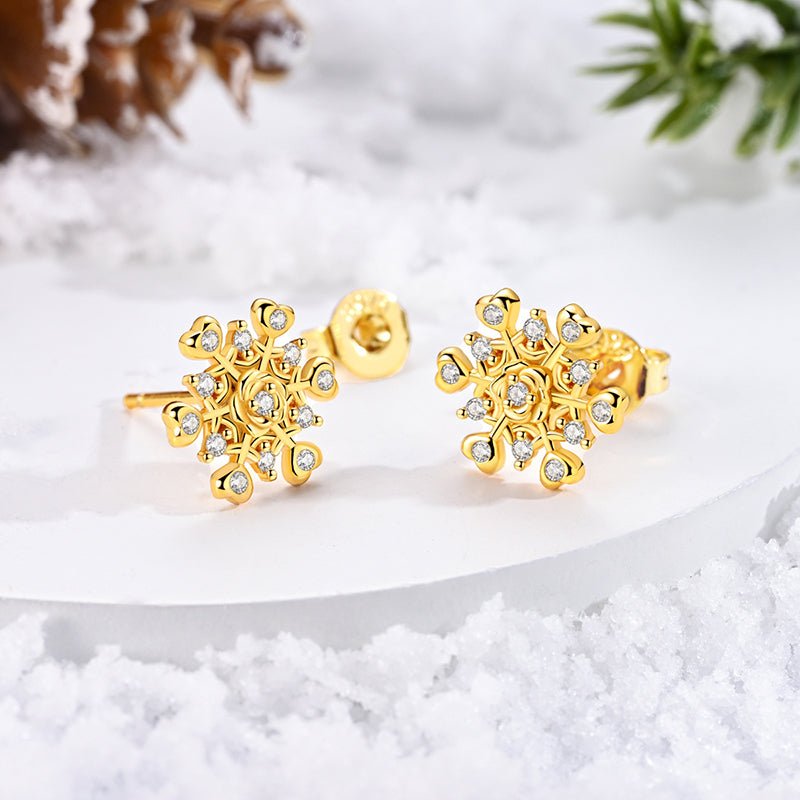 Amarante Jewelry Golden Snowflake Heart Stud Earrings