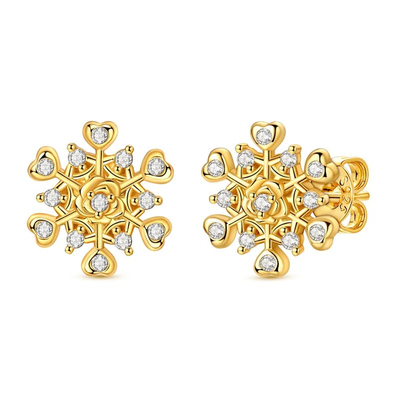 Amarante Jewelry Golden Snowflake Heart Stud Earrings