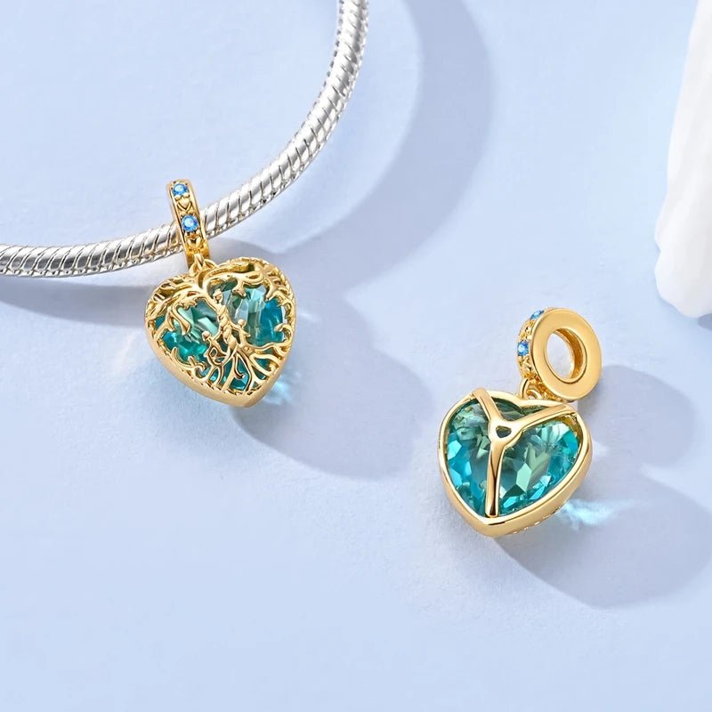 Amarante Jewelry Golden Tree of Life Blue Heart Dangle Charm