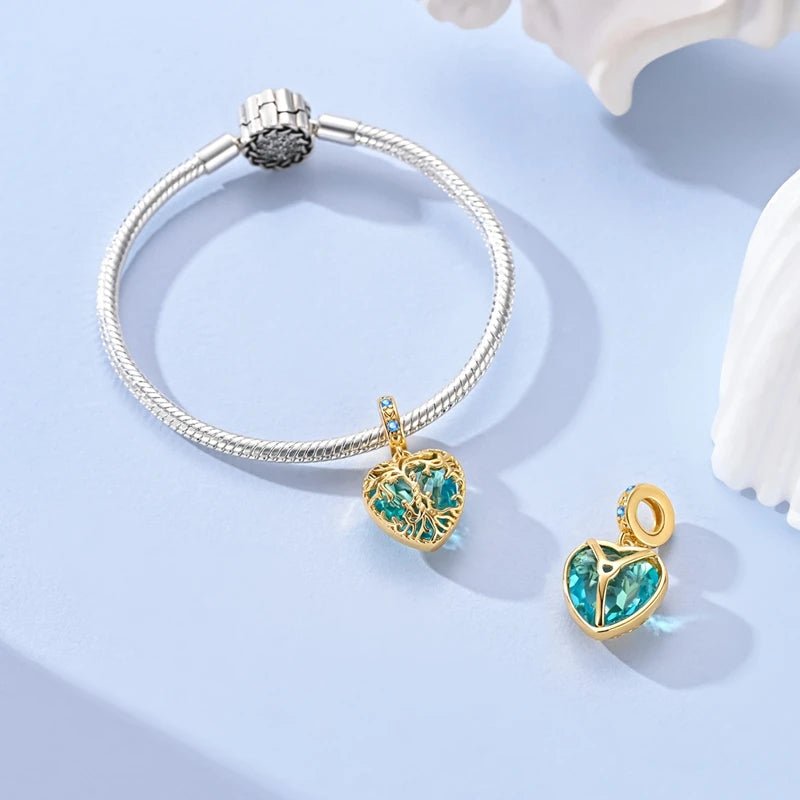 Amarante Jewelry Golden Tree of Life Blue Heart Dangle Charm