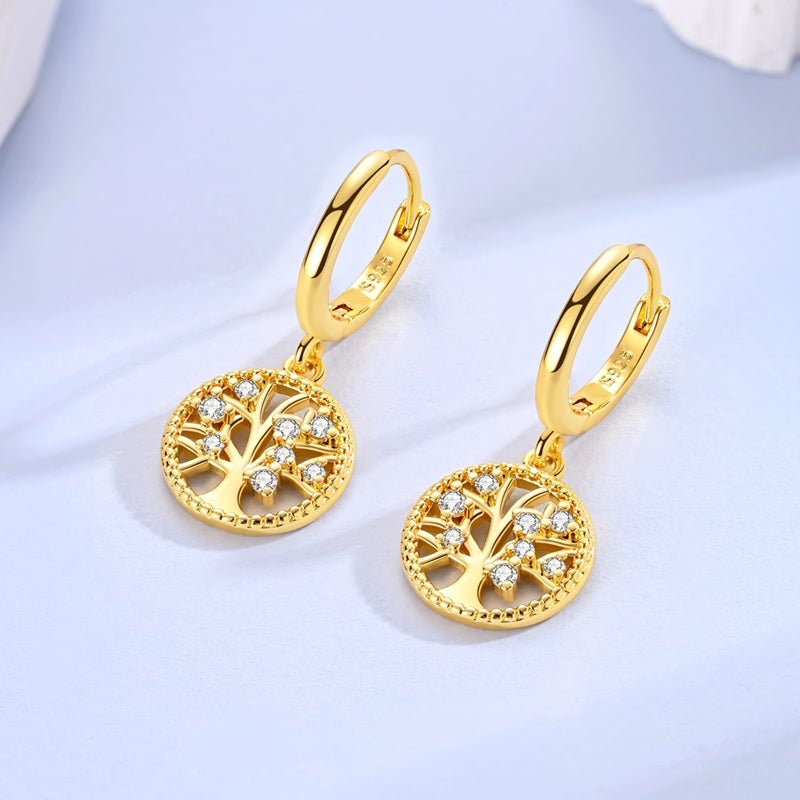 Amarante Jewelry Golden Tree of Life Dangle Hoop Earrings