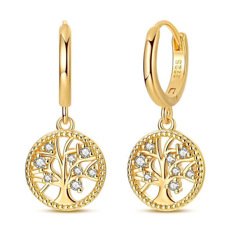 Amarante Jewelry Golden Tree of Life Dangle Hoop Earrings