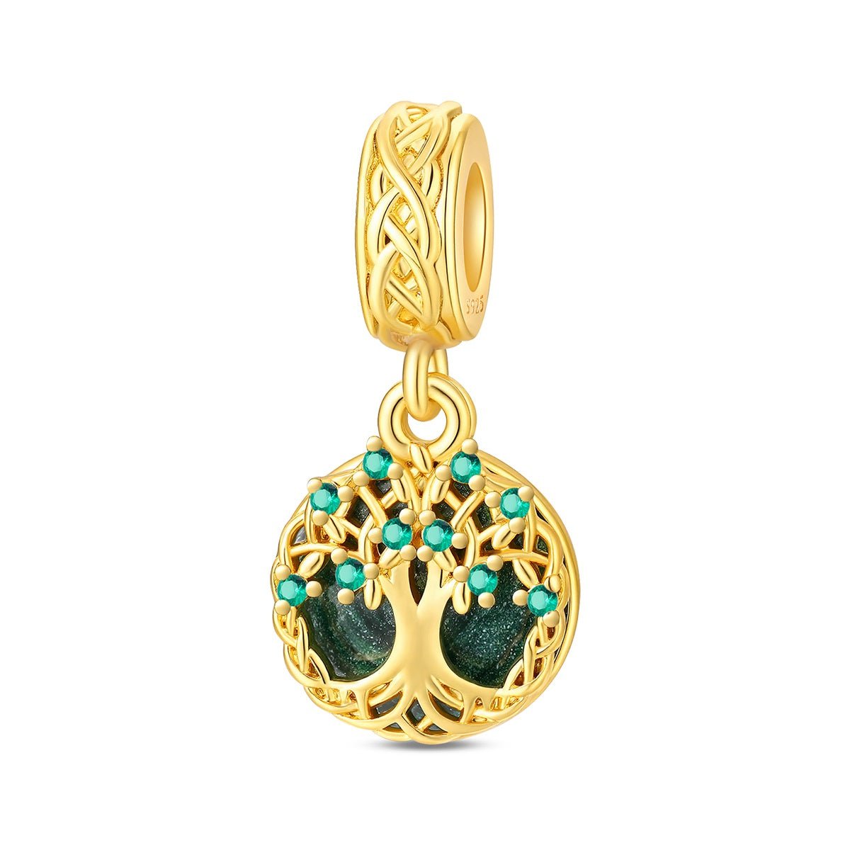 Amarante Jewelry Golden Tree of Life with Green Crystal Dangle Charm
