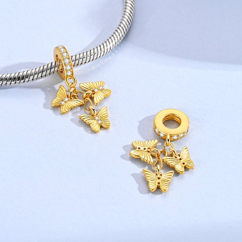 Amarante Jewelry Golden Triple Butterfly Dangle Charm
