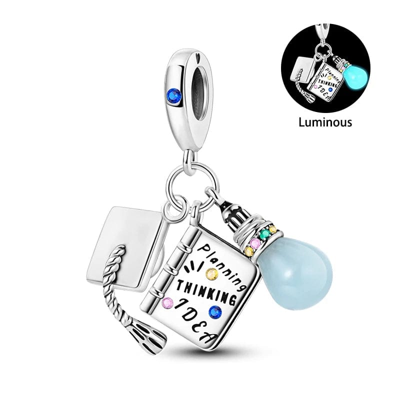 Amarante Jewelry Graduation Cap, Book "Planning Thinking Idea" and Light Bulb Luminous Charm