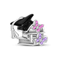 Amarante Jewelry Graduation Cap & Books with Sparkling Butterflies Charm